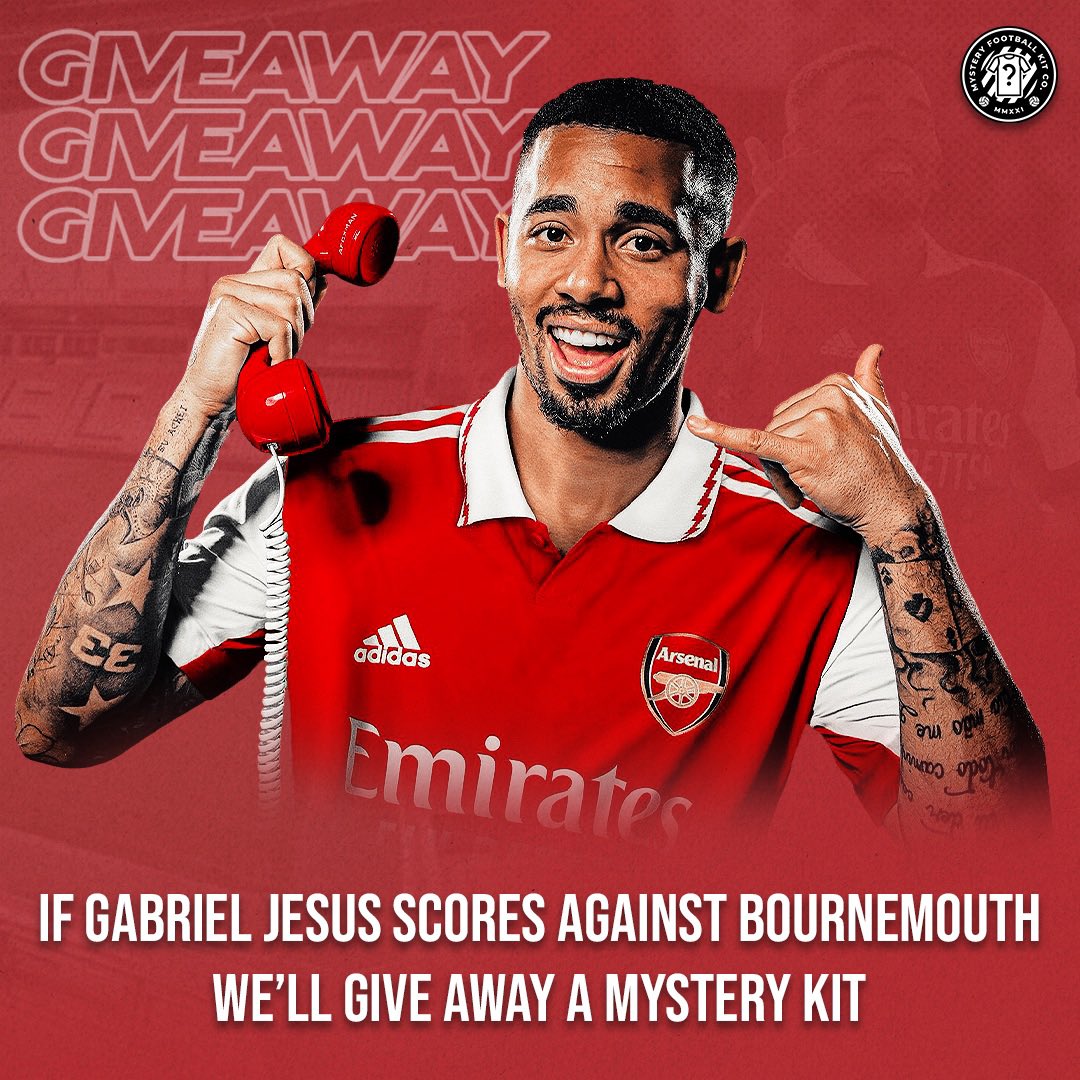 🚨 Giveaway 🚨

If Jesus scores today we’ll give away a mystery football kit box 📦 

To enter 👇

Follow @mysteryfootyco

Retweet this Tweet ♻️ 

Good luck🤞 

Winner announced tomorrow