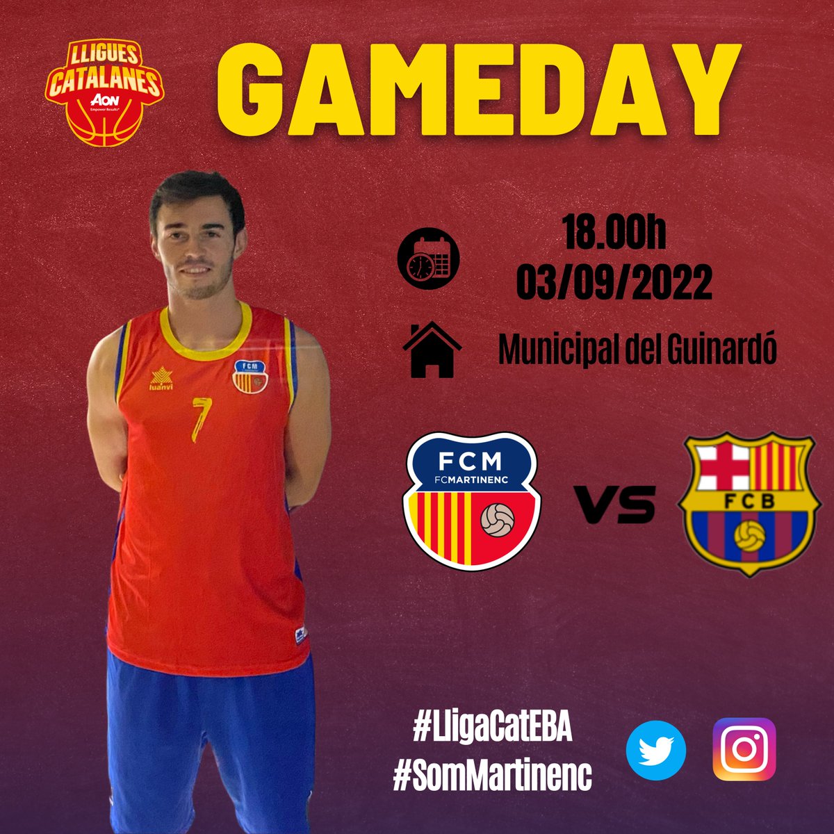 martinencbq's tweet photo. MATCH DAY🔛
🏆Fase de grups #LligaCatEBA
🗓️ 03/09/22
🆚 @FCBbasket 
⏰ 18.00 h
🏟️ Municipal del Guinardó

🤩⚔️ Us ho perdreu!? 
🔥Fem que cremi el pavelló!

#SomMartinenc #LligaCatEBA #SomEBA #BQFCM https://t.co/Z6uD6sV8gj