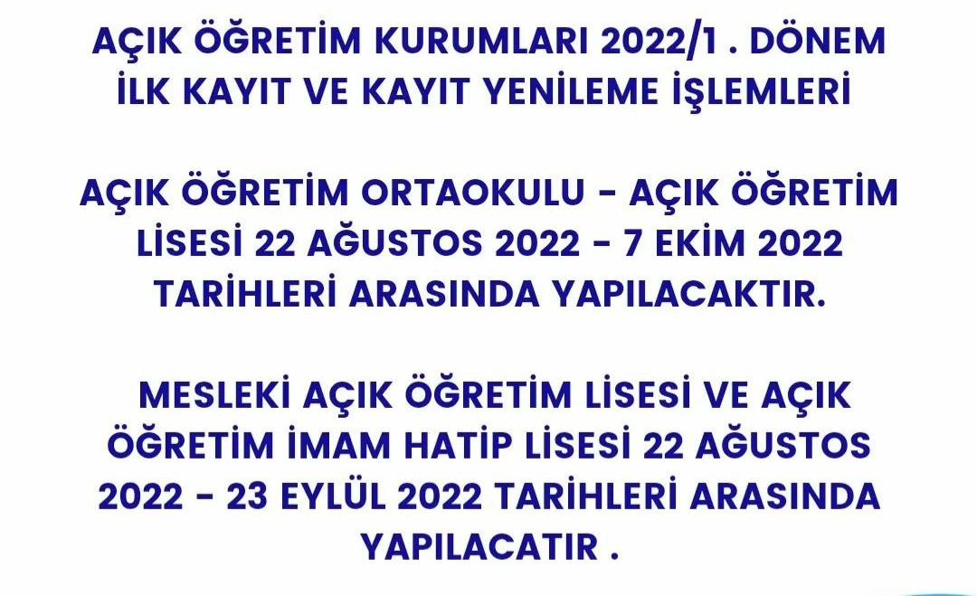 MarmaraHem's tweet photo. Açık Öğretim Lisesi ve Açık Öğretim Ortaokulu yeni kayıt ve kayıt yenileme işlemleri 22 Ağustos 2022- 7 Ekim 2022 tarihleri arasındadır. https://t.co/L9XhpgdhNd