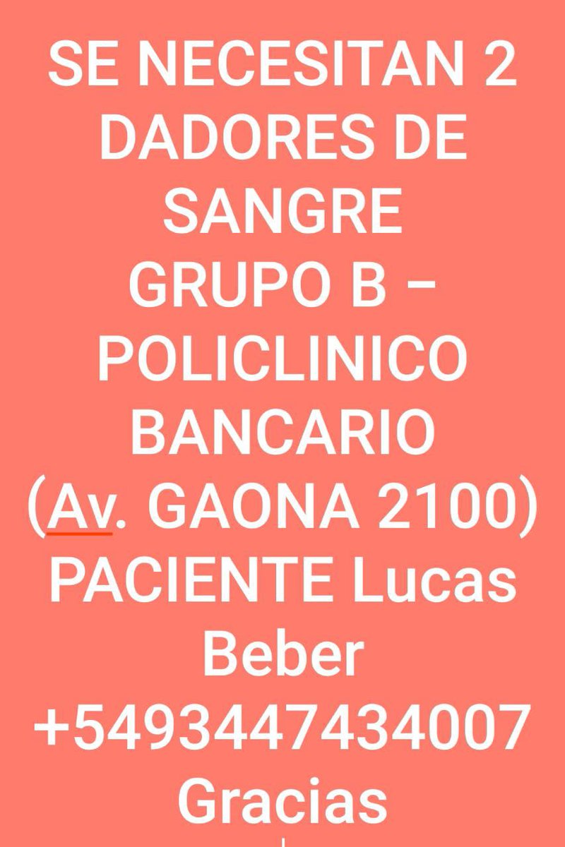Ayuda para Lucas Beber, colega periodista de Colón que se accidentó en Buenos Aires y está a la espera de una cirugía. Se agradece RT. Ese tipo de sangre es difícil de conseguir.