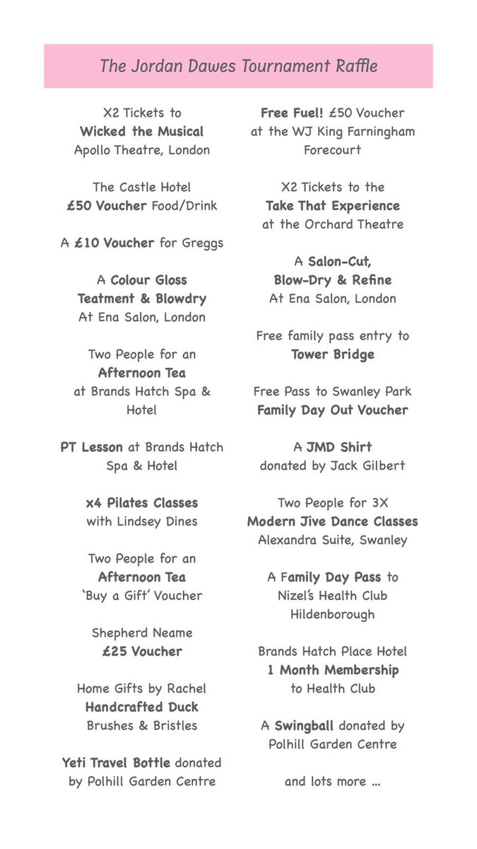 The Jordan Dawes Tournament is tomorrow! Get yourself down Green Court in crockenhill always a quality day raising money for 5 amazing charities. CASH ONLY. 

See you all tomorrow 💚