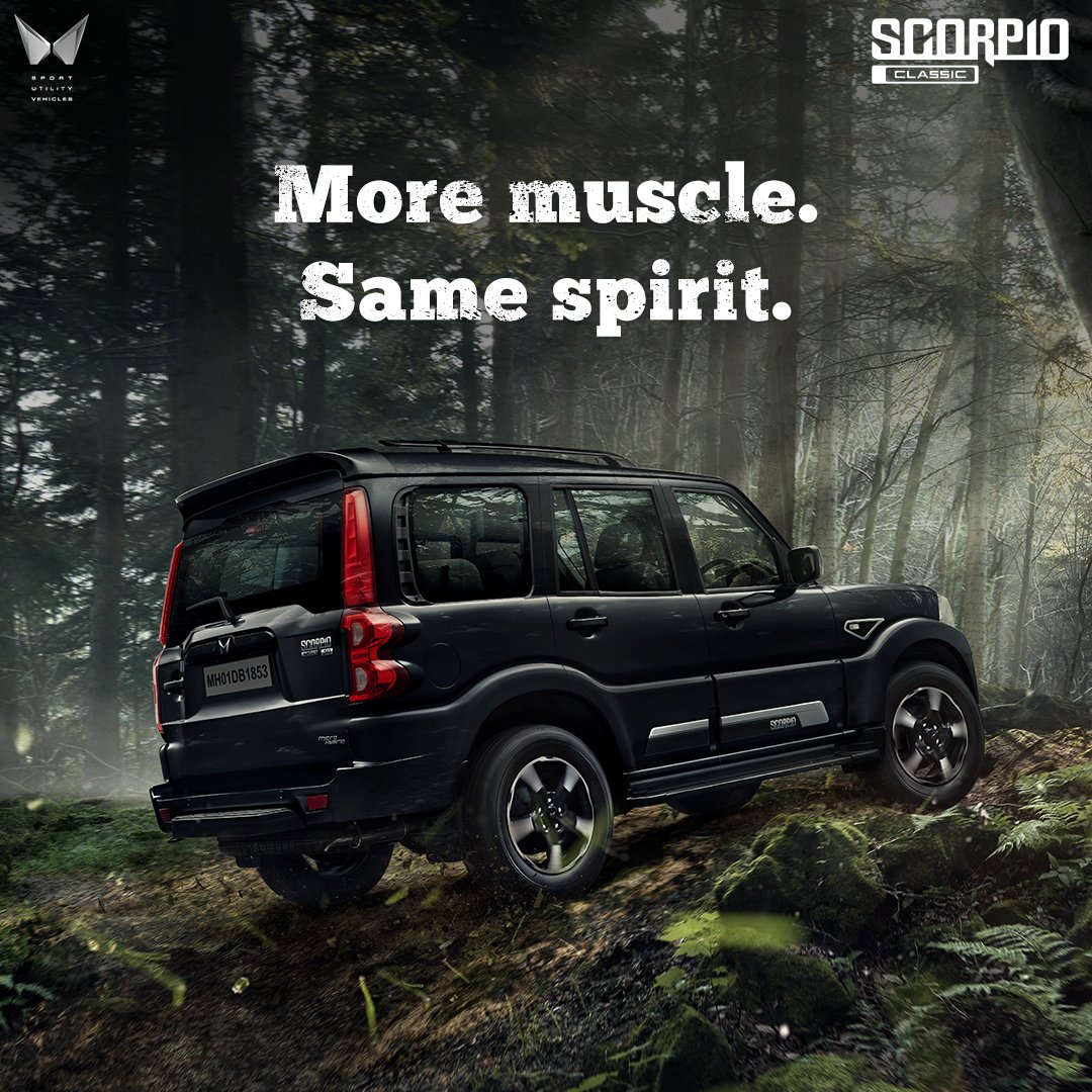 MahindraScorpio's tweet photo. Add the power of classic to your adventures with the new Scorpio Classic.
Book now: https://t.co/hOTRiAhOuI

#ScorpioClassic #NothingElseWillDo https://t.co/BPGnyW5tiZ