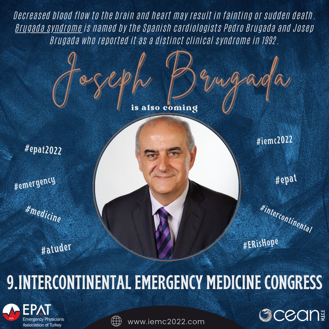 📣Brugada is also coming
📍27-30 October 2022 

#atuder #epat #intercontinental #congress #international #brugada #brugadasyndrome #emergency #medicine #criticalcare #congress #epat2022 #iemc2022 
#acil #aciltip #kardiyoloji