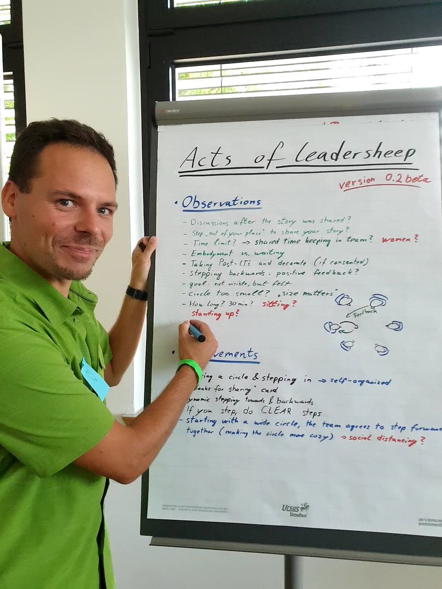 agilemeth's tweet photo. Playtesting and refining our "Acts of #Leadersheep" Game (v0.2b) at #p4a22.

We meet in a circle and encourage clear steps. To stand up and share your story. And to give thank-you-medal-post-its 🏅 which look really awesome 👍

Thanks to @AnjaStiedl for facilitating with me! 🙏💚 https://t.co/tlqcoxR92t