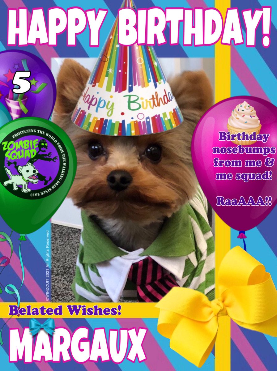🎂Wishing a Belated 🎁HAPPY 5th BIRTHDAY🎉 to our pawsome pal, MARGAUX from Leada Billy &amp; your ZombieSquad pals.🎈 Sorry we missed your special day on 15 August. We hope it was full of treats, belly rubs &amp; cayke, soldyer. RaaAAA!
♥️💛🎂🎁🎈🎉
<a href="/Margaux28083812/">Margaux</a> <a href="/ZombieSquadHQ/">ZombieSquadHQ💖💚🧡💚🩵©</a> #ZSHQ