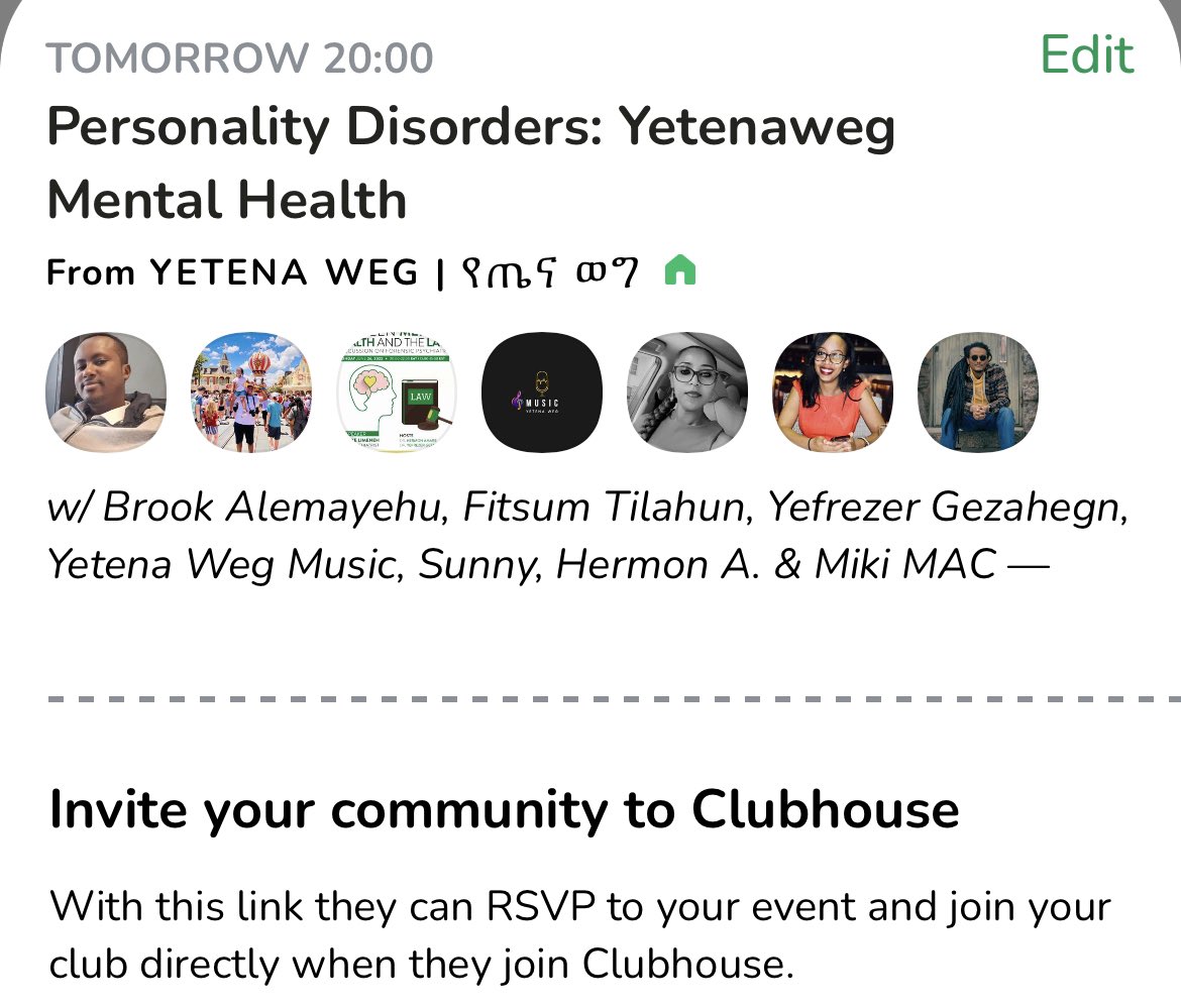 🔶 Tomorrow on our #Clubhouse #HealthandJazz #MentalHealth 🩺🎺 discussion we will discuss about
 “Understanding personality and personality disorders” With Dr Lelina Melaku. 
🔶 Join 👉🏾 cutt.ly/xXEuBnu
🟥 Miss it not!
<a href="/hermon_amare/">Hermon Amare</a> <a href="/Yefreg/">Yefrezer Gezahegn</a> <a href="/Mikimac11/">Miki MAC</a> <a href="/fitse_t/">Fitsum Asnakech Tilahun MD , FASN</a> <a href="/realBrookA/">Brook A. Tesfaye</a>