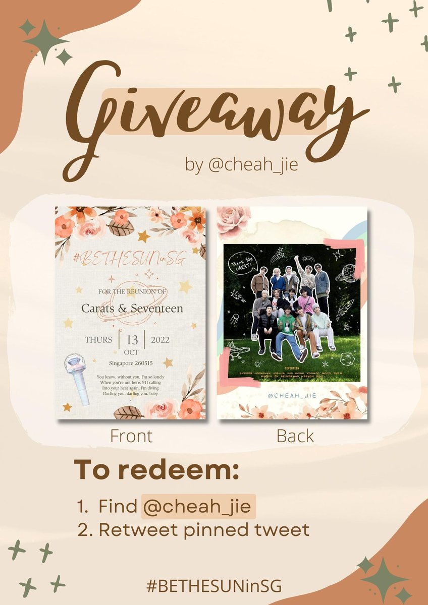 haoaijunshua13's tweet photo. [FANSUPPORT]

Double-sided group photocard ✨
‼️Limited quantity‼️
Reservation: https://t.co/Bv8LH88sM4

Date : 13 Oct
📍/ 🕒 : TBC on dday

 #BeTheSuninSG #BeTSinSG  #SEVENTEEN https://t.co/7RDWct9fUe