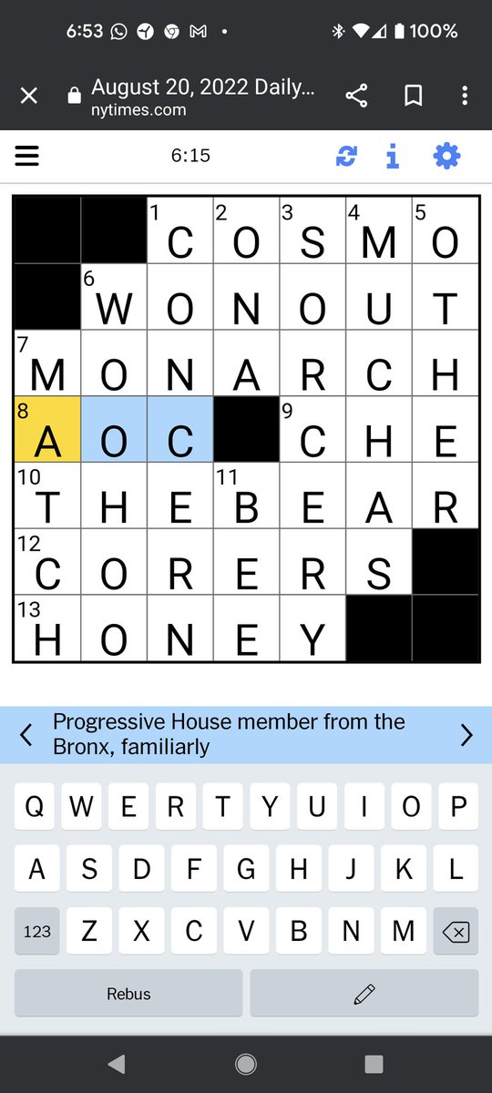 Hey <a href="/AOC/">Alexandria Ocasio-Cortez</a> you were an answer in today's  NYT mini crossword! 😍
