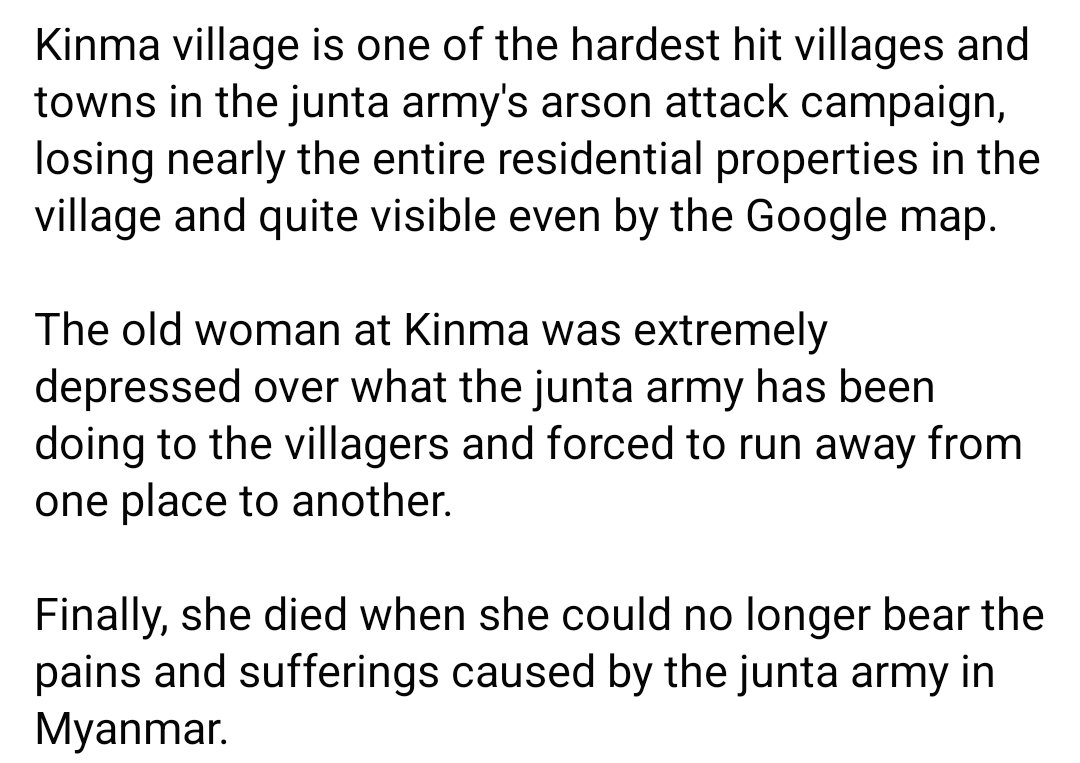 Daw Mya Tan, one of the oldest women from Kinma village in Pauk township of Magway region, was confirmed dead on 18 August while she was forced to run away to escape from the brutal violence of the Myanmar junta army.