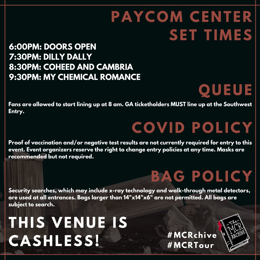 MCR Tour Updates on Twitter "MCROKC set times (approximate) and