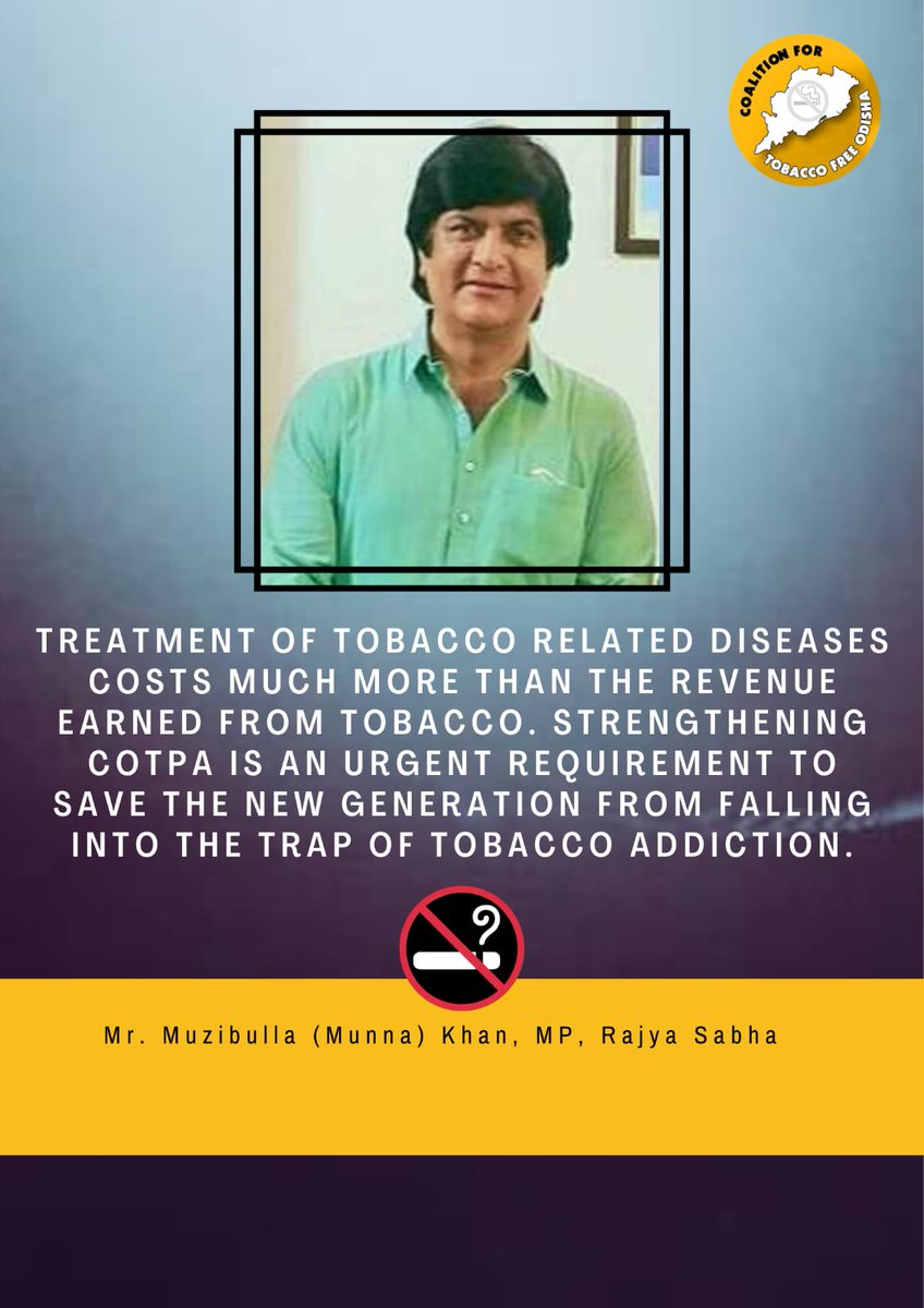Strengthening COTPA will lead to a tobacco abuse free generation. 
 #tobaccofreeindia #cotpa #AmendmentBill #2022challenge
@pecuc1 @TobaccoFreeKids @KhanMuzibulla