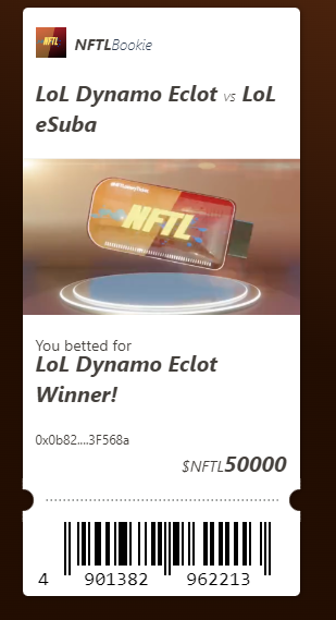 100 Tickets on LoL Dynamo Eclot let's go boys !!

#NFTL #BET #LOL