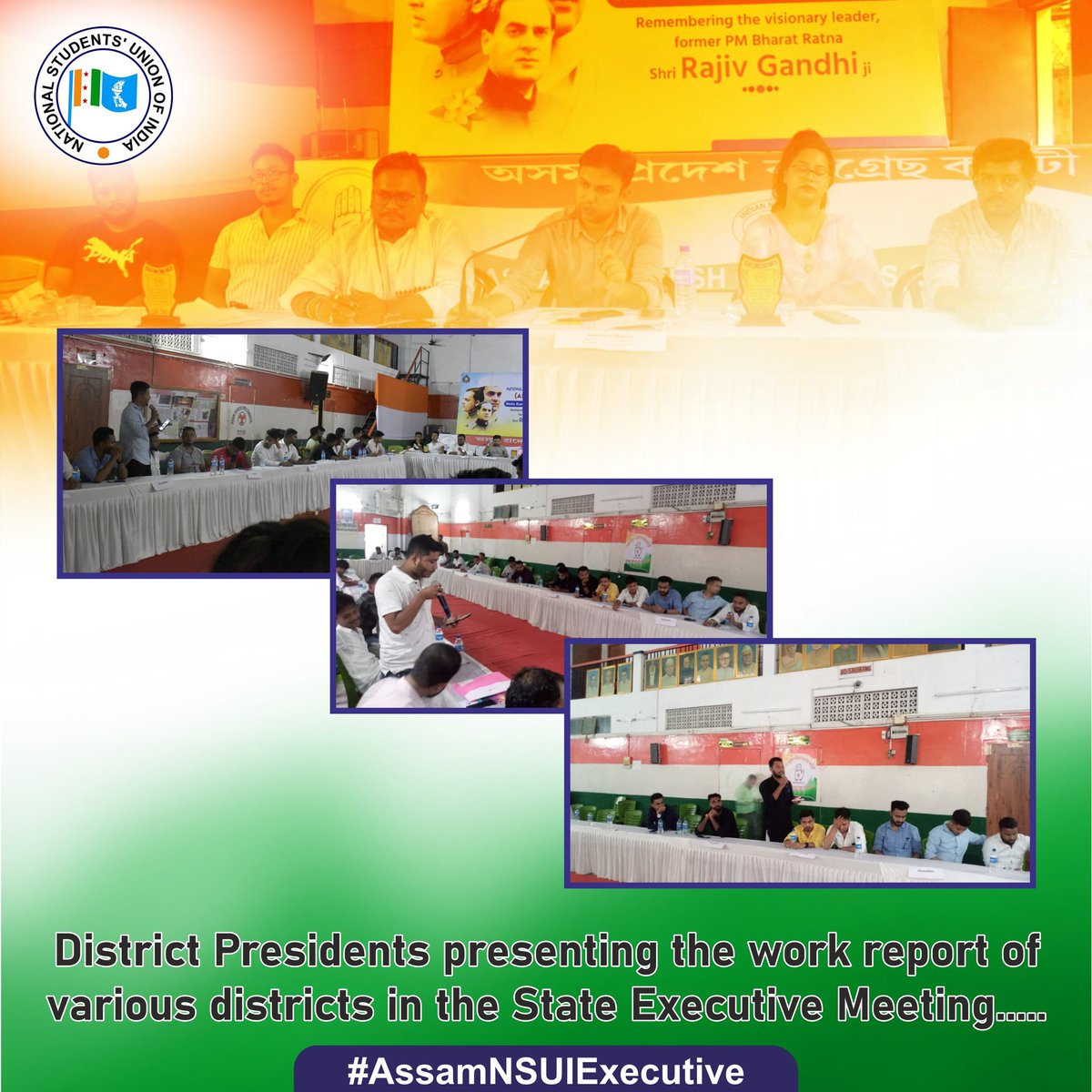 NSUIAssam's tweet photo. District Presidents presenting the Work Report of various districts in the State Executive (Extended) Meeting.....

#AssamNSUIExecutive
#BharatKeRajiv https://t.co/Y8vzwk1HGv