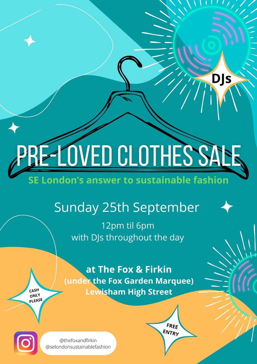 Fancy a bit of sustainable fashion at the Fox &amp; Firkin? I’ll be taking part alongside some fab sellers 25th Sept at South London's Fox &amp; Firkin Pub. Enjoy the music, pizza &amp; libation as you thrift through the rails. Hope to see you there.

#secondhandfirst #preloved  #southlondon