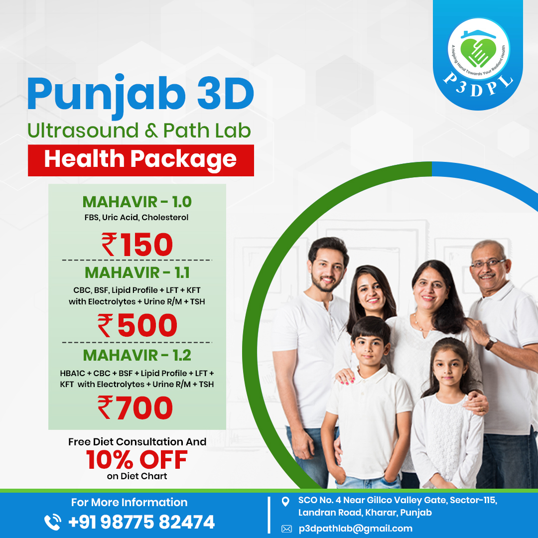3d_path's tweet photo. Punjab 3D Ultrasound &amp; Path Lab offers valuable and cost-effective health packages according to customers’ needs and requirements. We have varieties of health packages and discounted diet charts to choose from and our professional technicians will come and collect your sample. https://t.co/c8AjDhEvy8
