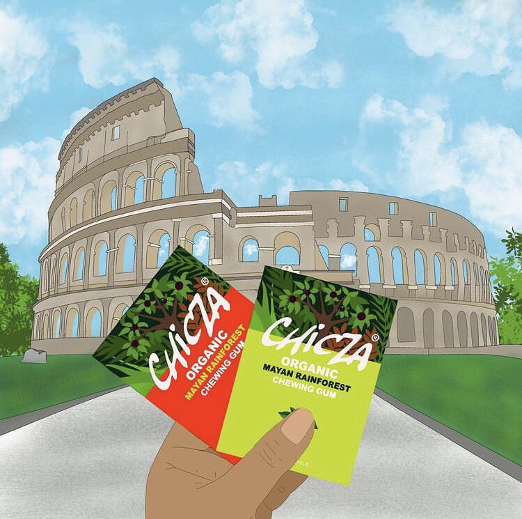 ChiczaItalia's tweet photo. Chicza in Italia 🇮🇹 Diffondendo i sapori e le tradizioni della Selva Maya con il mondo intero 🌍 🌏🌎 #chicza #italia #ecolbio #roma #rome #chewinggum #bio #biologico #vegan #kosher #naturale #chicle #chicleros #selvamaya #vlabel #bioagricert #suoloesalute #colosseo #colosseum https://t.co/iYAgnn9q3X