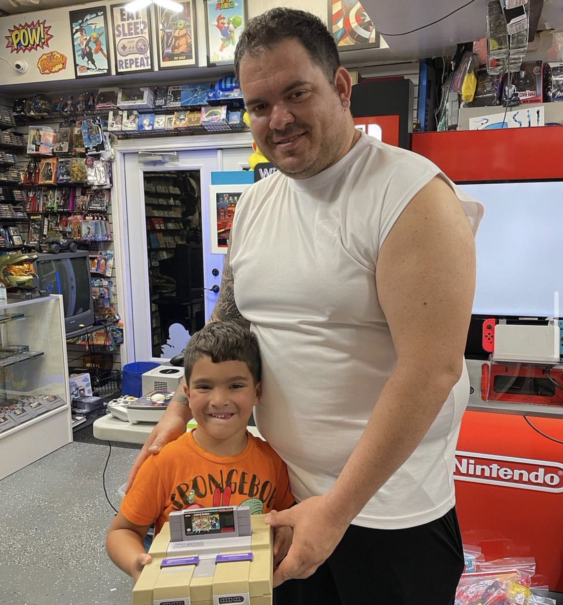 Gemgadget's tweet photo. First sale of the day, Reiner found us &amp;
found everything he was looking for. Super Nintendo, he didn't care for the condition so we sold it discounted, along with Super Mario All-Stars the Father-son duo playing some retro Mario.He left with some
Pokémon figures also (not shown) https://t.co/KTxwLlPe34