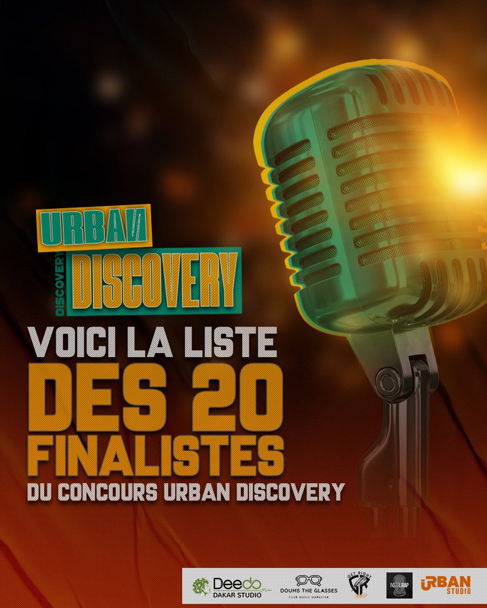 urban_sn's tweet photo. VOICI LA LISTE DES 20
FINALISTES
DU CONCOURS URBAN DISCOVERY !

@DeedoRecords @DeedoDkStudio @InstruRapFree @getrightmusic @DoumsTheGlasses 

#urbandiscovery #Rap #hiphop #AfricaUnited #black #Senegal #Dakar #urban https://t.co/C8Xnj3DyVO