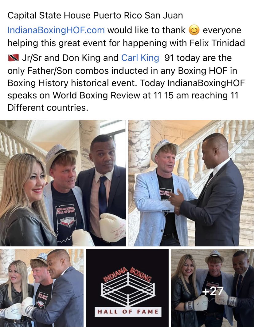 Indiana Boxing Hall of Fame (@craighoukboxing) on Twitter photo It’s <a href="/boxing_history/">Boxing history</a> in the books <a href="/FelixTrinidadJr/">Felix “Tito” Trinidad</a> superstar in San Juan Puerto Rico 🇵🇷 now in IndianaBoxingHOF.com with his father <a href="/nvbhof/">Nevada Boxing Hall of Fame</a> <a href="/acbhof/">AC Boxing Hall Fame</a> <a href="/BOXINGHALLOFAME/">Boxing Hall of Fame</a> <a href="/BoxingHall/">Boxing Hall of Fame</a> <a href="/ManuelP09212429/">Perez🇵🇷</a> <a href="/WorldBoxingNews/">World Boxing News</a> <a href="/SIHeatAcesAAU/">S.I. Heat (AAU)</a> . It’s <a href="/boxing_history/">Boxing history</a> in the books <a href="/FelixTrinidadJr/">Felix “Tito” Trinidad</a> superstar in San Juan Puerto Rico 🇵🇷 now in IndianaBoxingHOF.com with his father <a href="/nvbhof/">Nevada Boxing Hall of Fame</a> <a href="/acbhof/">AC Boxing Hall Fame</a> <a href="/BOXINGHALLOFAME/">Boxing Hall of Fame</a> <a href="/BoxingHall/">Boxing Hall of Fame</a> <a href="/ManuelP09212429/">Perez🇵🇷</a> <a href="/WorldBoxingNews/">World Boxing News</a> <a href="/SIHeatAcesAAU/">S.I. Heat (AAU)</a> .