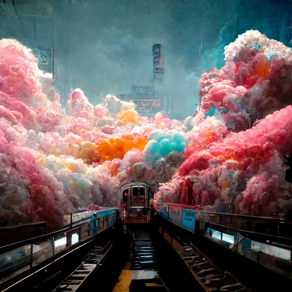 RogerAn3D's tweet photo. Day 7 #Midjourney Fun:

#NewYorkCity engulfed in candy colored clouds

I've been inspired by gorgeous surrealist AI city shots in rainbow hues.  Here is my take on some of my favorite NY landmarks.

#aiart #gucci #cgart #motiongraphics #conceptart #illustration #motion https://t.co/avplzzloGI