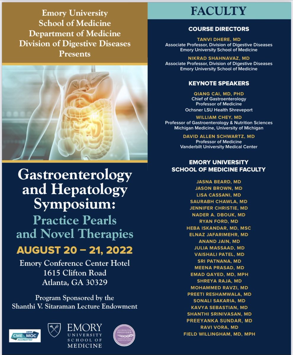 TypicallySilent's tweet photo. Happening now!!!
Looking forward to all the talks on IBD, dysphagia, hepatology and many more topics.
Will be posting the best of pearls from the symposium.
Stay tuned!
#GIpearls
@EmoryGastroHep
#EmoryGISymposium https://t.co/h7djnIrAHJ