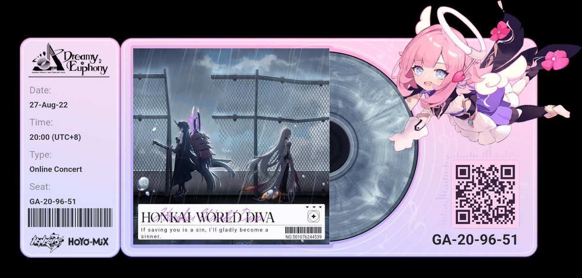 Dream Records is open for business! Elf Elysia looks forward to seeing you there! Complete record customization and share concert ticket to obtain the keychain — Elf Elysia, the La-La Land Guide. #HonkaiImpact3rd