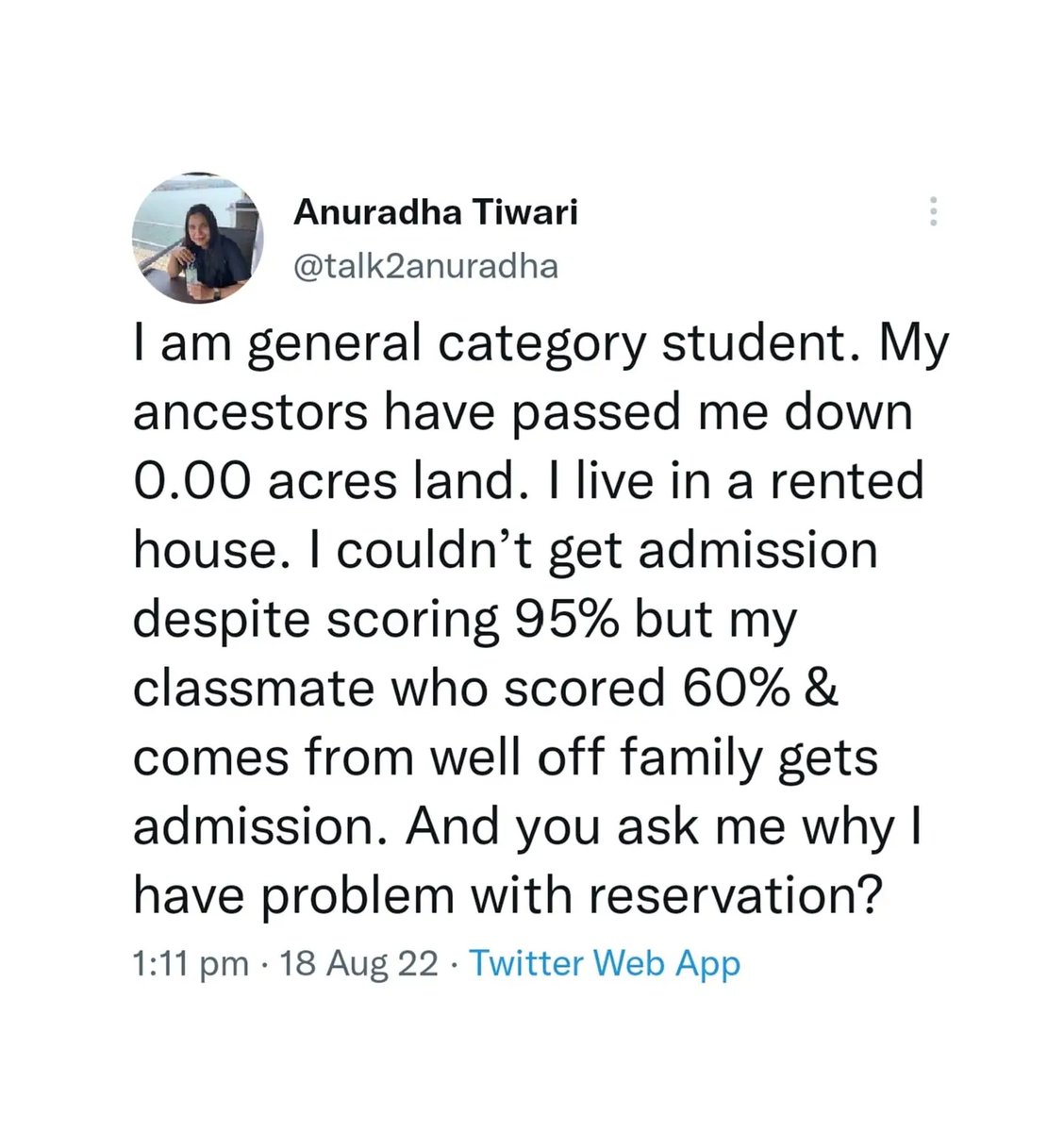 atulsing_thakur's tweet photo. Something that has been experienced by every middle class general candidate/student preparing for competitive exams/admissions.
Deep down we all know the feeling of being rejected by category instead of being deserving hurts more than anything else. https://t.co/soOsaqnGGe
