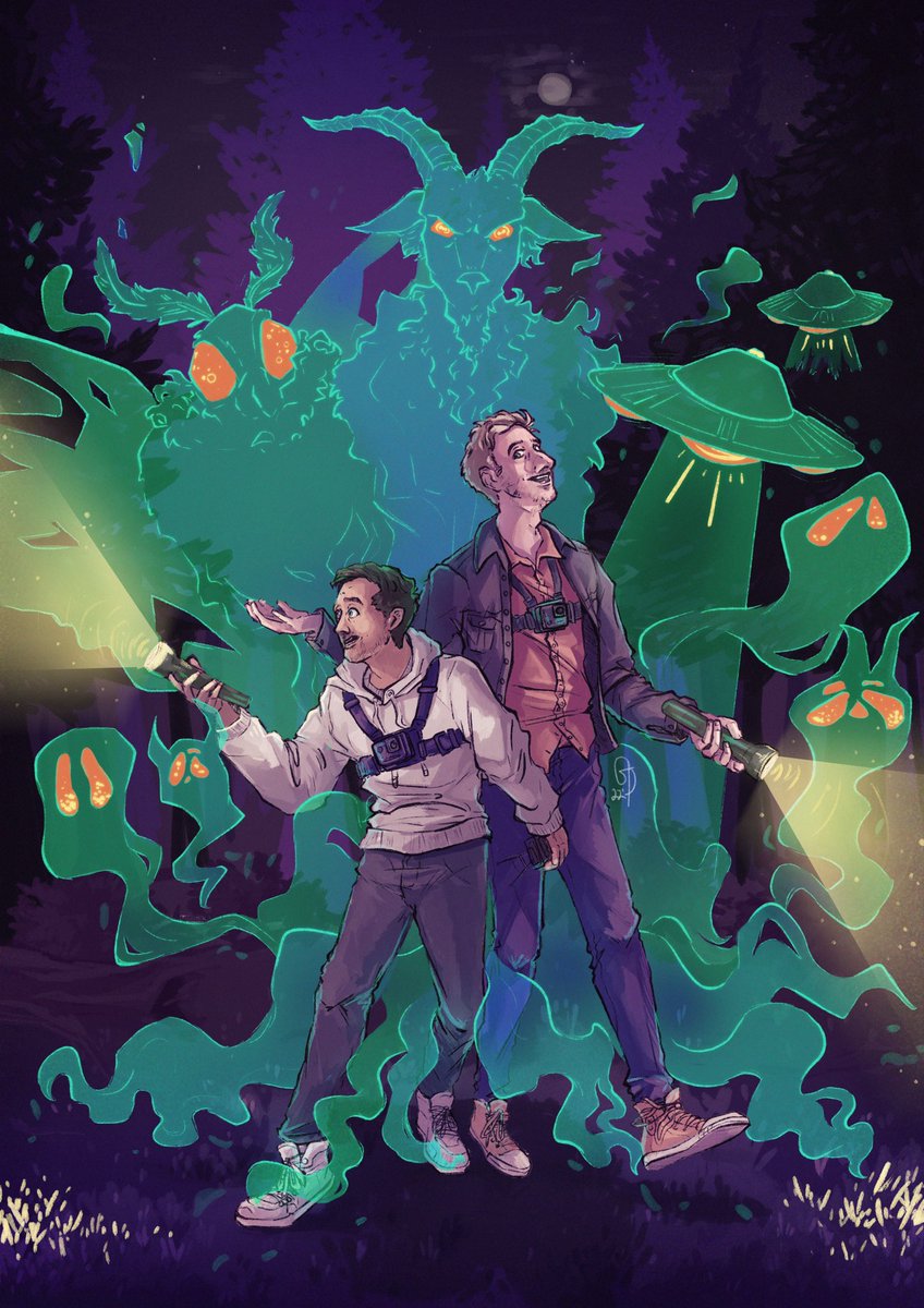GlassesDisaster's tweet photo. The Ghoul Boys are here. 

Just some fanart of @shanemadej and @ryansbergara various ghosty adventures!! 
#buzzfeedunsolved #boogara #shaniac #mothman #goatman https://t.co/JypVsirmr4