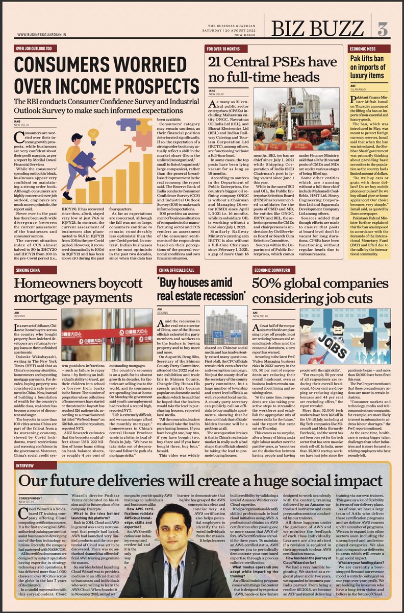 pushkar_gemini's tweet image. #thankyou to #TheBusinessGuardian for publishing my interview in their e-paper on the 20th August. In the interview we discuss about #CloudWizardConsulting, our journey so far and how we plan to create a lot of social impact with our training delivery going forward.
