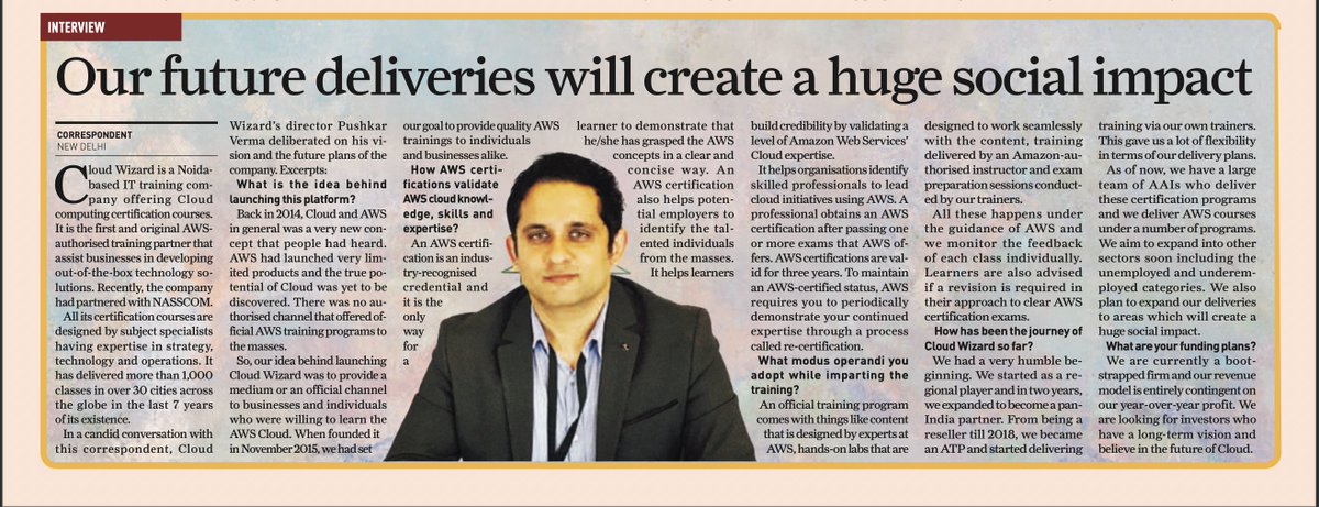 pushkar_gemini's tweet image. #thankyou to #TheBusinessGuardian for publishing my interview in their e-paper on the 20th August. In the interview we discuss about #CloudWizardConsulting, our journey so far and how we plan to create a lot of social impact with our training delivery going forward.