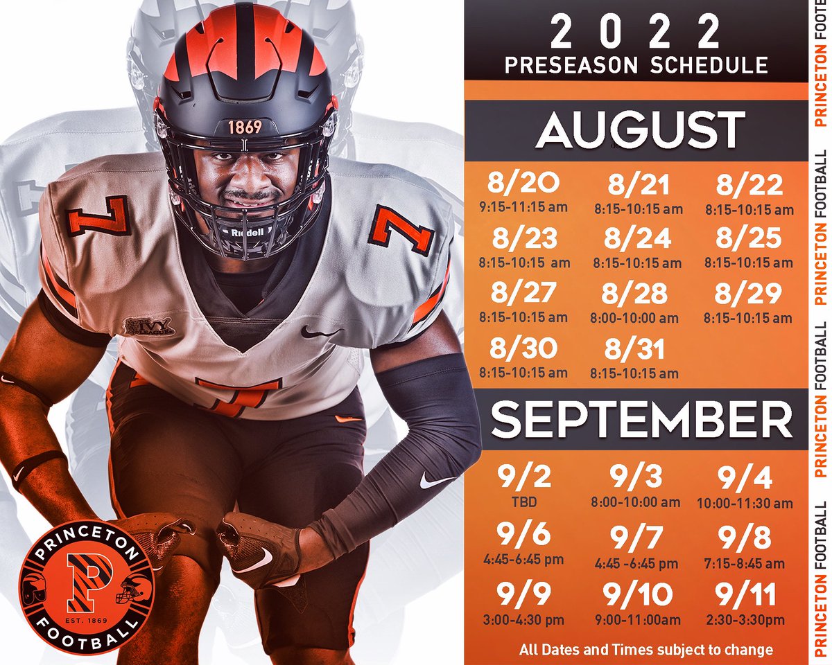 It’s time! Here’s a look at the 2022 @PrincetonFTBL preseason schedule! #JUICE23 🍊🥤