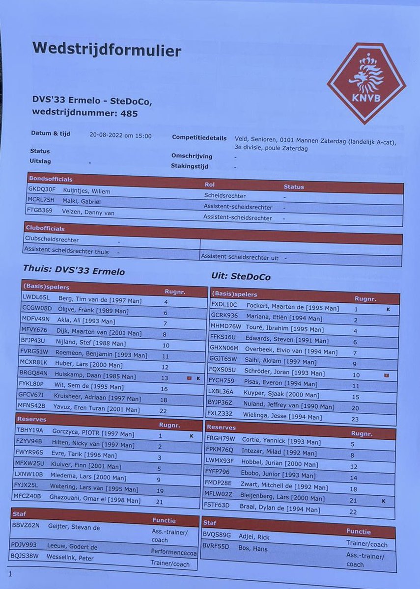 1Stedoco's tweet photo. Goedemiddag. Welkom bij DVSβ33 Ermelo-SteDoCo. De opstellingen van beide teams zijn bekend. Aanvang 15:00 uur. #dvsste https://t.co/Zv5D1PRyVg