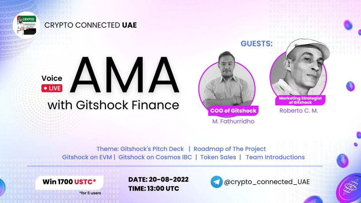 HadiM2021's tweet image. #AMA
#GitShock خوشحال هستیم #مصاحبه بعدی خود را با #CryptoConnectedUAE در 20 اوت، ساعت 13:00 (UTC) اعلام میکنیم،
🏚محل برگزاری AMA ⤵️
@Crypto_Connected_UAE
💰پاداش: 1700 USTC
مهمان▶️ M.Fathurridho COO OF Gitshock Robert CM 
جزئیات بیشتر👇
t.me/Crypto_Connect…
@gitshock #web3