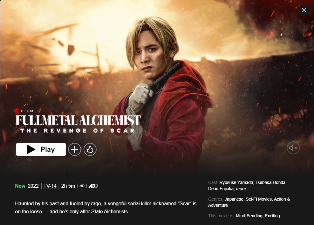 Fullmetal Alchemist ganha 3 filmes versão live-action na Netflix