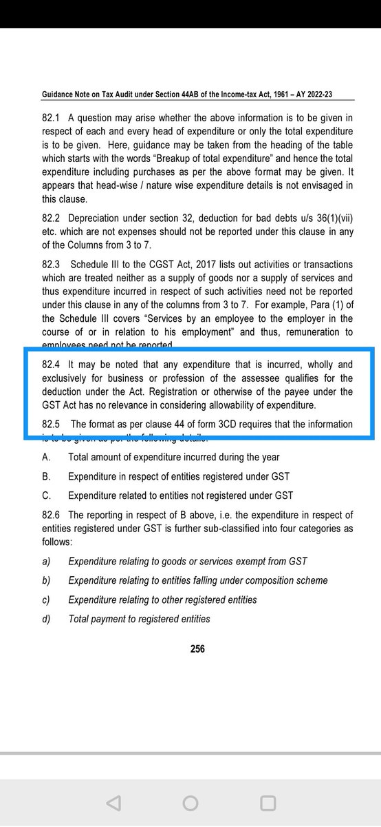 hirenbhandari_'s tweet photo. What is meaning of this point no 82.4 of Tax Audit GN 2022. Is @theicai want to say indirectly that this information is not relevant in Income Tax for deduction if so then why the same is taken in form 3CD #clause44
P.S. your view @AbhasHalakhandi @CA_HarshilSHETH @SaurinShahCA https://t.co/fmDgxR9arX
