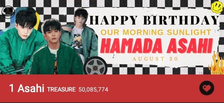 50M let's finish this sunlights! 😭🙏

💓- 20M 🔓
💓- 35M 🔓
💓- 45M🔓
- 56M 🔒

HAPPY ACESAHI DAY
#HAPPYASAHIDAY 
#ShiningSunlightAsahiDay
#これからもアザアザアサヒ
#사히로_물들어가는_여름의_시간
<a href="/treasuremembers/">TREASURE</a>