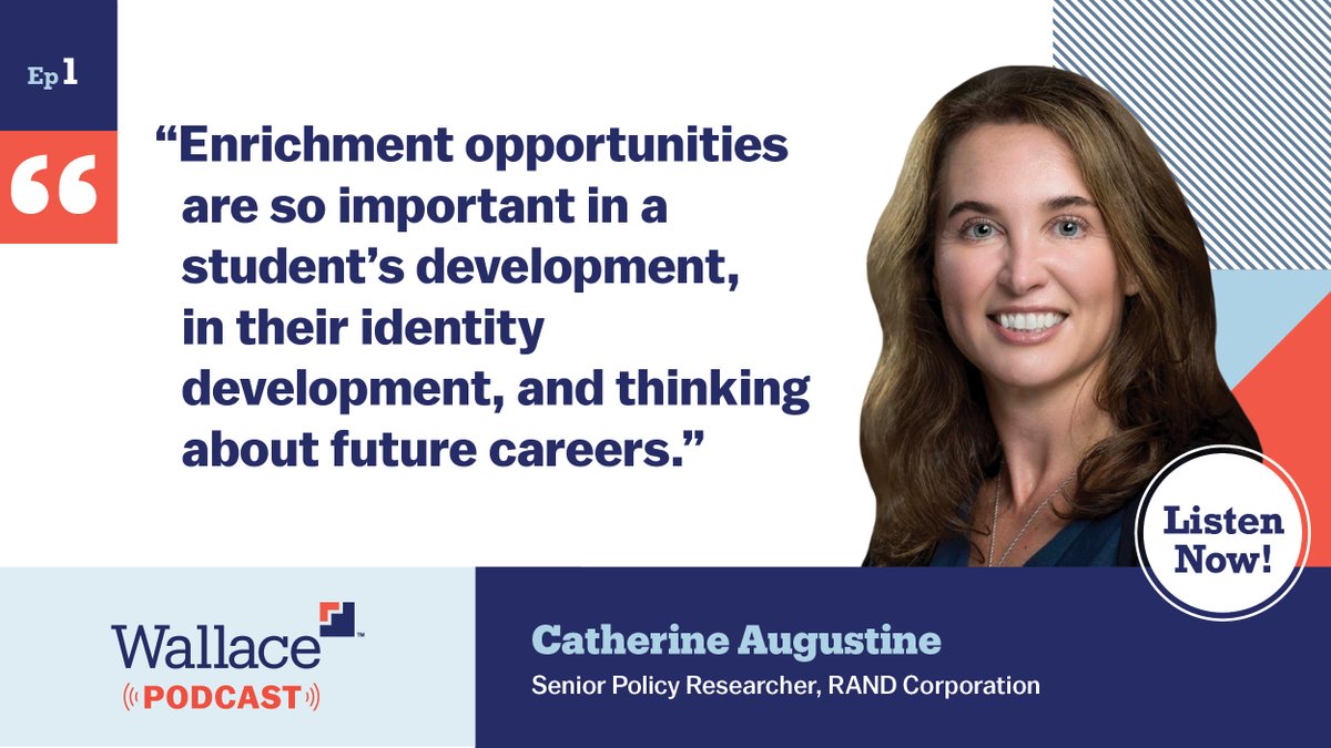 summerlearning's tweet photo. Listen to the latest installment of @WallaceFdn’s #summerlearning podcast series, featuring education, research and policy experts Catherine Augustine @LPI_Learning and Jennifer McCombs @RANDCorporation. https://t.co/uItgyLExiC https://t.co/t6I91yKfoa