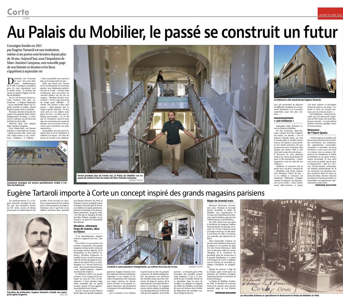 📰 Merci à Corse-Matin et plus particulièrement à Morgane Quilichini et à Jeannot Filippi d'avoir consacré une double page à l'histoire et à l'avenir de ce bâtiment connu de tous les cortenais : le Palais du Mobilier.