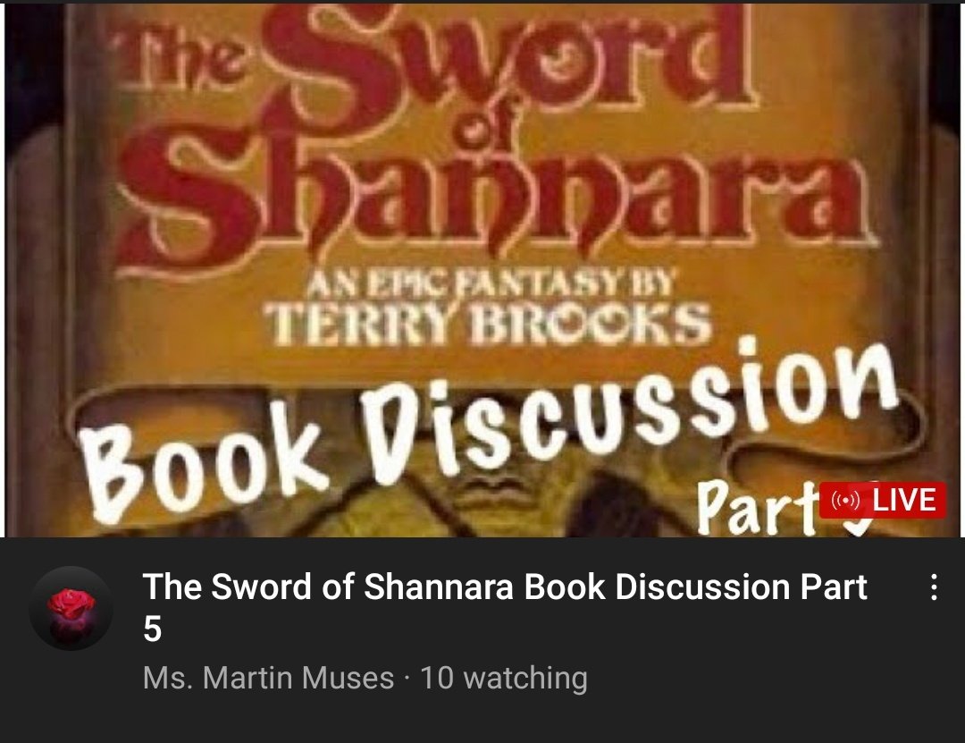GNinjuh's tweet photo. 🧝🏻♀️MS. MARTIN MUSES🧚🏻♀️ PRESENTS
#MsMartin's #BookClub!
#TerryBrooks' The SWORD Of SHANNARA #BookDiscussion Pt. 5 > Chapters 13-15
DISCUSSING:
@Teresa_Martin🌹
@KenobiStig
@LadyGravemaster
@LadyTauriel1
@Princess__Renn
#MsMartinMuses
#TheSwordOfShannara
https://t.co/K00iBh050l https://t.co/oWLg99c2MO