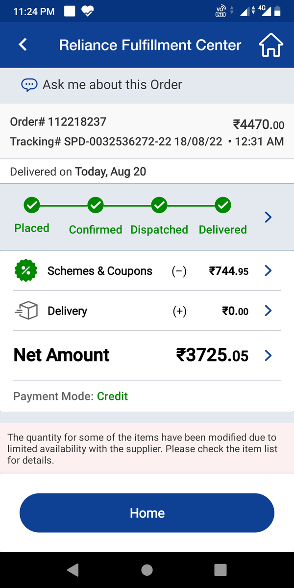 mannish1975's tweet photo. @grab_india @JioMart_Support @JioMart one item not delivered but marked as delivered. Change ur delivery partner if jio wants to succeed. Grab official's are cheaters. Loot is going on in FC. https://t.co/NKkC3wgKn3