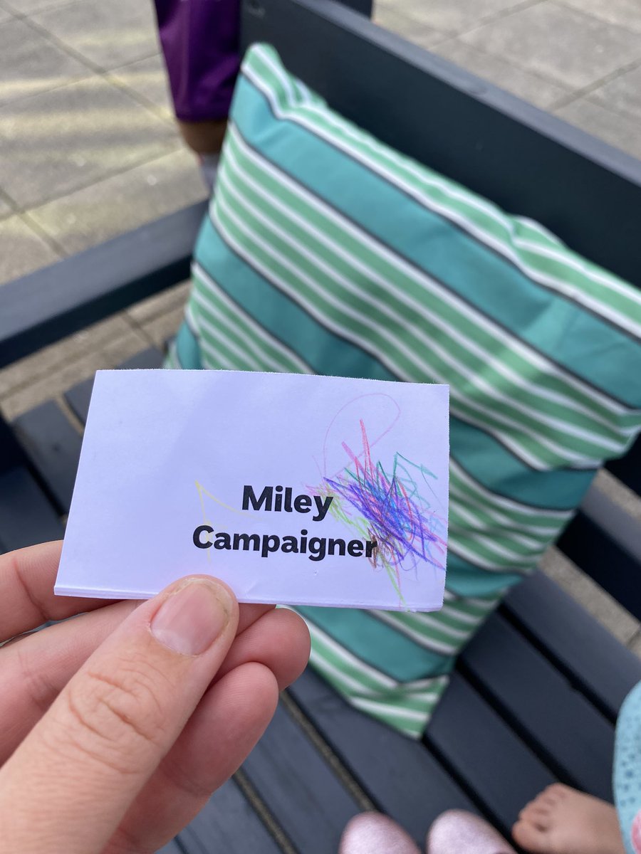 howlett_leanne's tweet photo. Miley had her handbag for a family party & dug out her campaigner badge from @NSPCC #FightForAFairStart event which she’s now wandering around with just in case people forget who she is! 😆 @iHealthVisiting @salhogg @georginamayes77 think you helped her colour it! https://t.co/PCEnfBWyfn