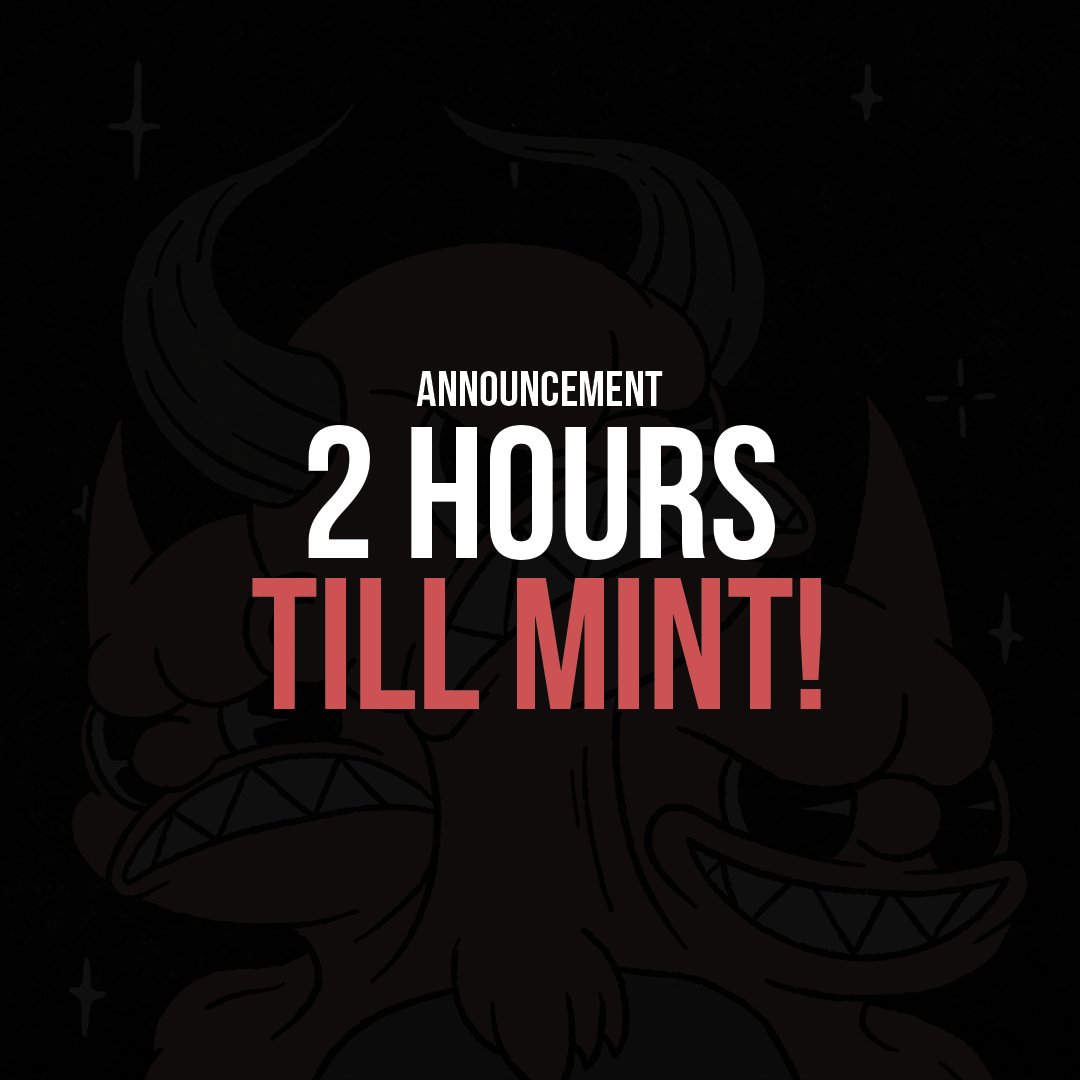 2 HOURS TILL MINT!
ARE YOU READY!?

Check if you're eligible for a free mint at devilishtoonz.com/mint

#freemint #nftcommunity #nft #nfts