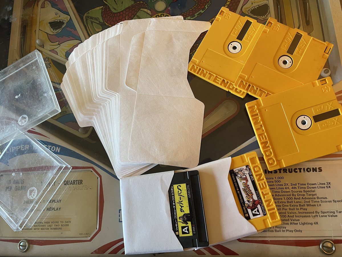 NerdSpaceship's tweet photo. Finally restocking tyvek sleeves for loose disks. A laborious task but worth it. #FDS #Famicomdisk #famicom #ファミコン #ファミコンディスクシステム https://t.co/SfX4WzpDSj