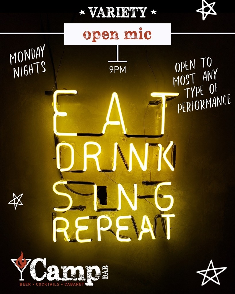 Open Mic Monday night at Camp Bar! The stage is open to most any type of performance: musicians, poets, storytellers and ranters, performance artists and dreamers. Sign-up to perform starts at 9pm and Open Mic kicks off at 9:30pm. 🎙️🎙️🎙️ ⭐️ Shows are fr… instagr.am/p/ChfSowTN21k/