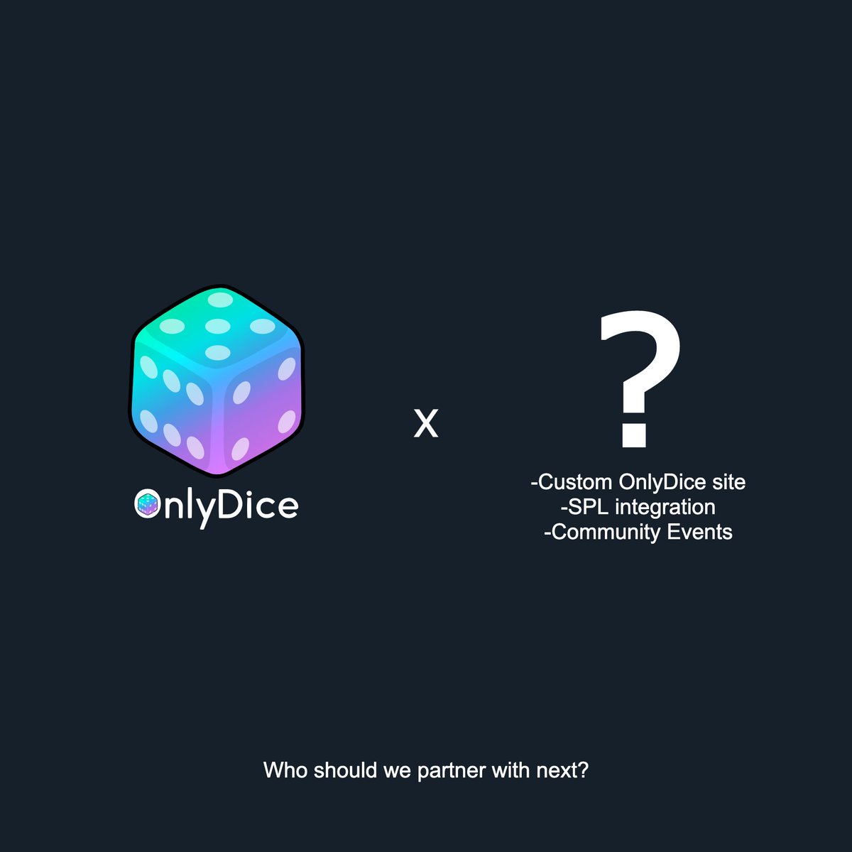 OnlyDice888's tweet photo. Who should we partner with next?
Reply with your favorite projects / Who youโd like to see an OnlyDice custom site built for! ๐ค
#OnlyDice #WL https://t.co/aTJyX2XdQc