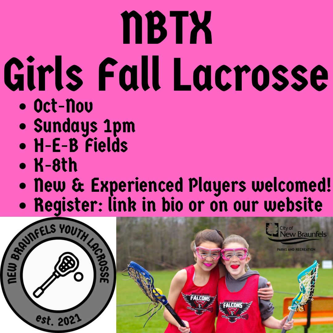 newbraunfelslax's tweet photo. #NBTX Girls Fall Lacrosse by #NBYL
🥍Sign-up today❗️
▪️Oct-Nov (Oct 9th - Nov 13th)
▪️Sundays 1pm
▪️H-E-B fields
▪️K-8th graders
▪️All schools/ISDs
▪���New & experienced players welcomed
▪️Small sides format
▪️Register at the link in our bio or on our website! https://t.co/qrMViJ2OcY