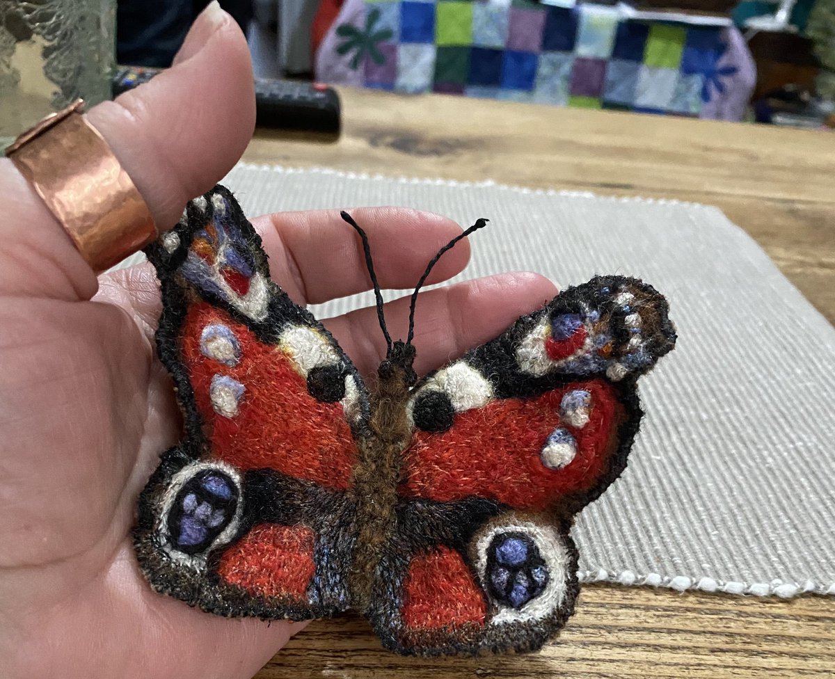 After hundreds of tiny silk stitches, my Peacock butterfly is complete :) #Embroidery #Textiles #NatureBeauty #Butterflies #Summer #SlowStitching #art