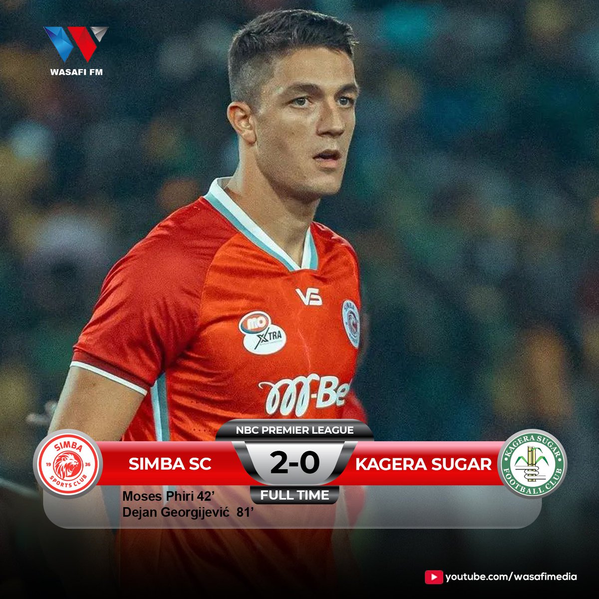 wasafifm's tweet photo. Hatimaye Dejan Georgijević anafungua ukurasa wa mabao kwenye ligi kuu ya NBC.

FT' Simba SC 2 - 0 Kagera Sugar
⚽ | Moses Phiri 42'
⚽ | Dejan 81'
#WasafiSports #NBCPLUpdates https://t.co/XbgPkmdUiU