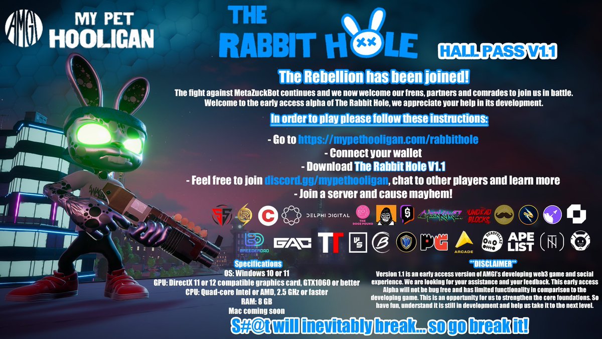 Gaming Ape Club (@gamingapeclub) on Twitter photo MPH 🤝 GAC
We are excited to have our holders be a part of <a href="/mypethooligan/">My Pet Hooligan</a>'s "The Rabbit Hole V1.1" early access!
Once in their game, you will be greeted by a customized GAC branded Hooligan 👀
LFGAC 🦍 🥕 MPH 🤝 GAC
We are excited to have our holders be a part of <a href="/mypethooligan/">My Pet Hooligan</a>'s "The Rabbit Hole V1.1" early access!
Once in their game, you will be greeted by a customized GAC branded Hooligan 👀
LFGAC 🦍 🥕