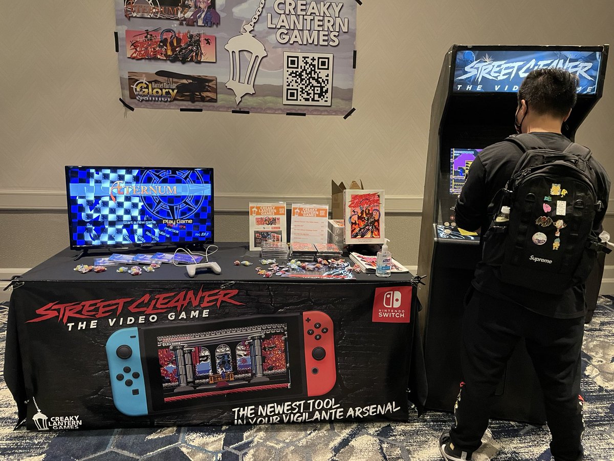 We’re open for business in the Indie space at MAGWest. Come say hi, play the Street Cleaner cab and hang out!